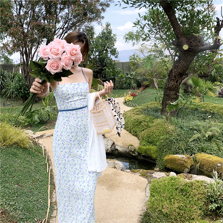 ワンピース レディース 花柄 キャミソール 大柄 小花柄 膝丈 セクシー エレガント 背中みせ タイト バカンス リゾート ジョイフィール joyfeel