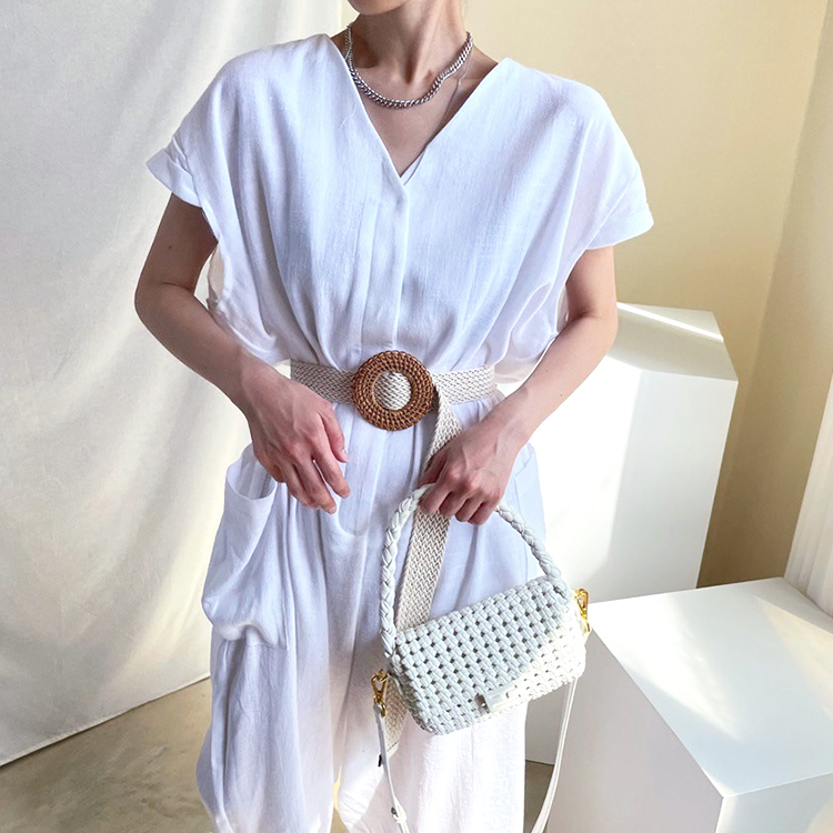 サロペット レディース 半袖 夏 オールインワン シンプル おしゃれ リネン Vネック ゆったり ジョイフィール joyfeel