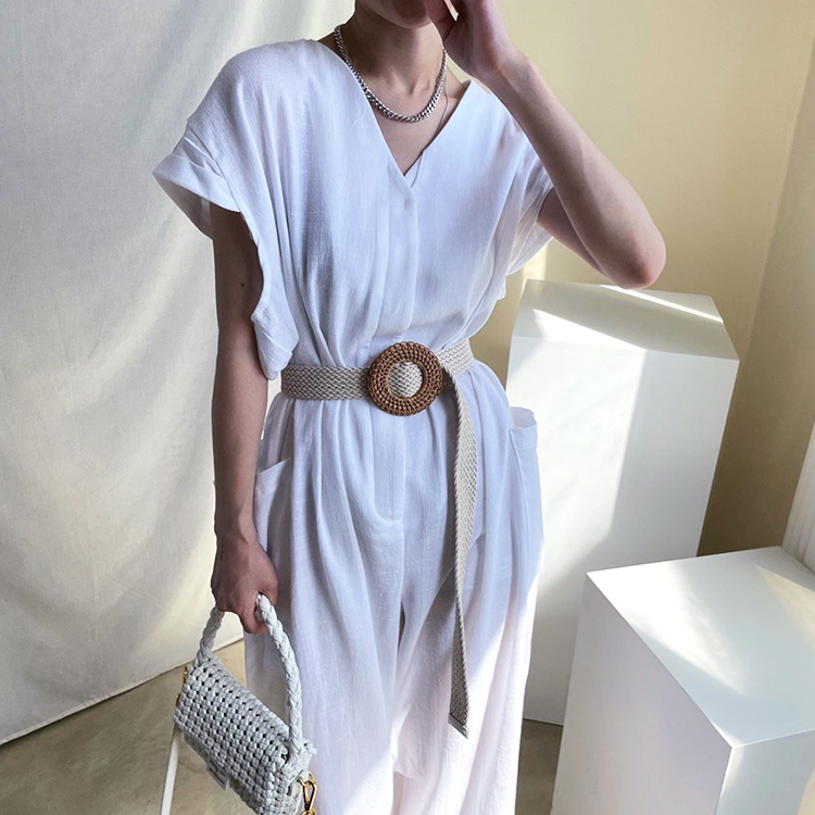 サロペット レディース 半袖 夏 オールインワン シンプル おしゃれ リネン Vネック ゆったり ジョイフィール joyfeel