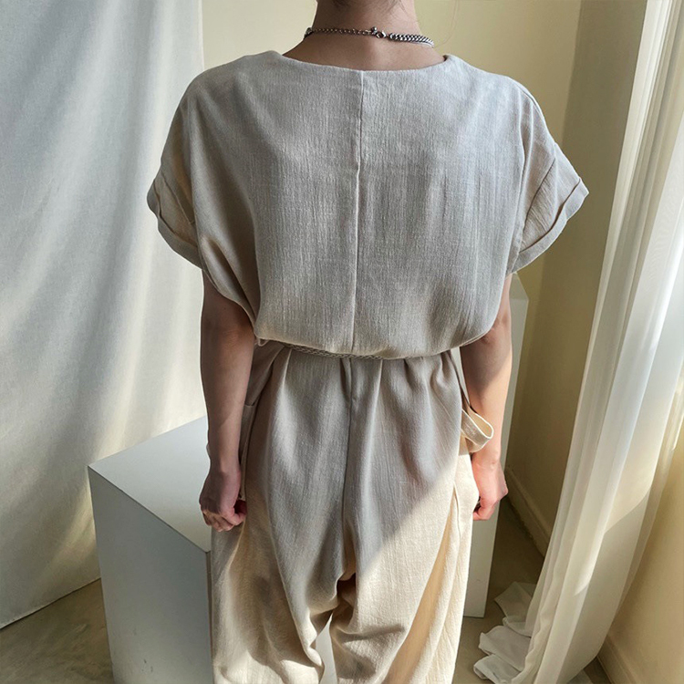 サロペット レディース 半袖 夏 オールインワン シンプル おしゃれ リネン Vネック ゆったり ジョイフィール joyfeel