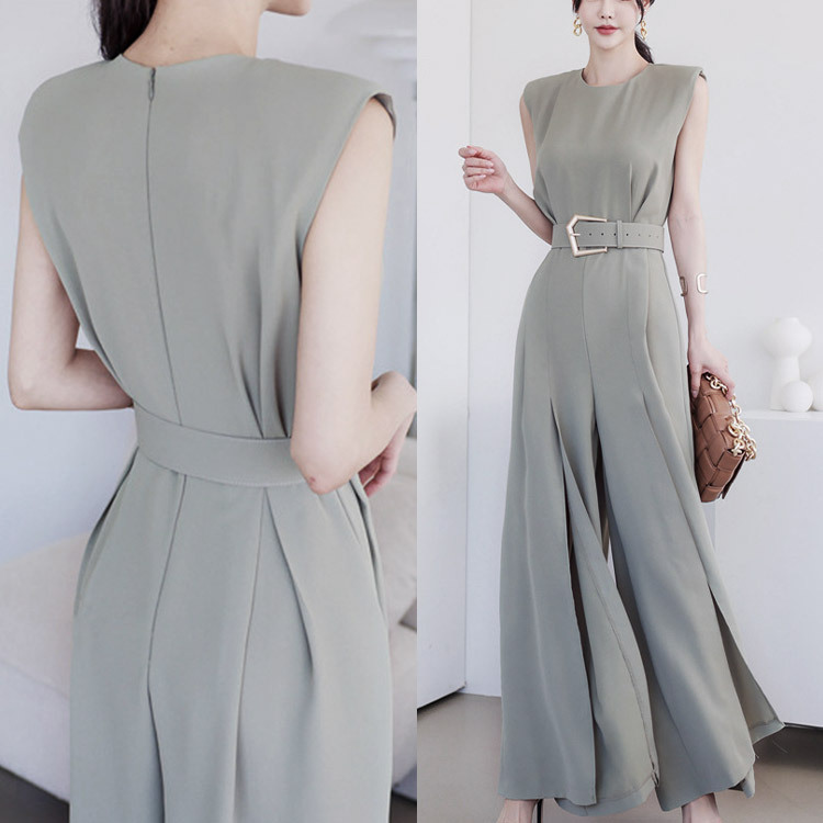 オールインワン ドレス レディース ノースリーブ パーティードレス パンツドレス スリット ウエストマーク Dazzle ダズル