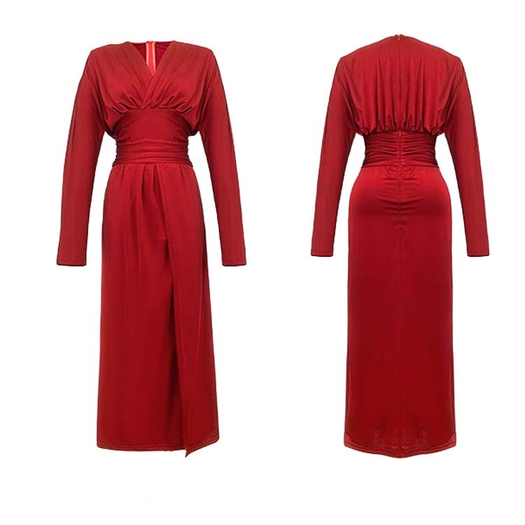 ワンピース レディース セクシー 長袖 スリット ロング ロングワンピース ミモレ丈 ドルマン袖 Vネック カシュクール Dazzle ダズル