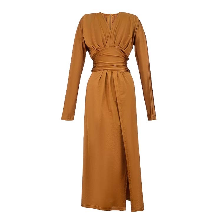 ワンピース レディース セクシー 長袖 スリット ロング ロングワンピース ミモレ丈 ドルマン袖 Vネック カシュクール Dazzle ダズル