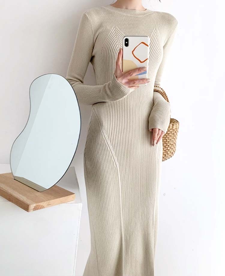 ニットワンピースレディース ワンピース ニット タイト セクシー セミロング丈 フィット リブ編み リブニット きれいめ 切り替え ミモレ丈 エレガント Dazzle ダズル