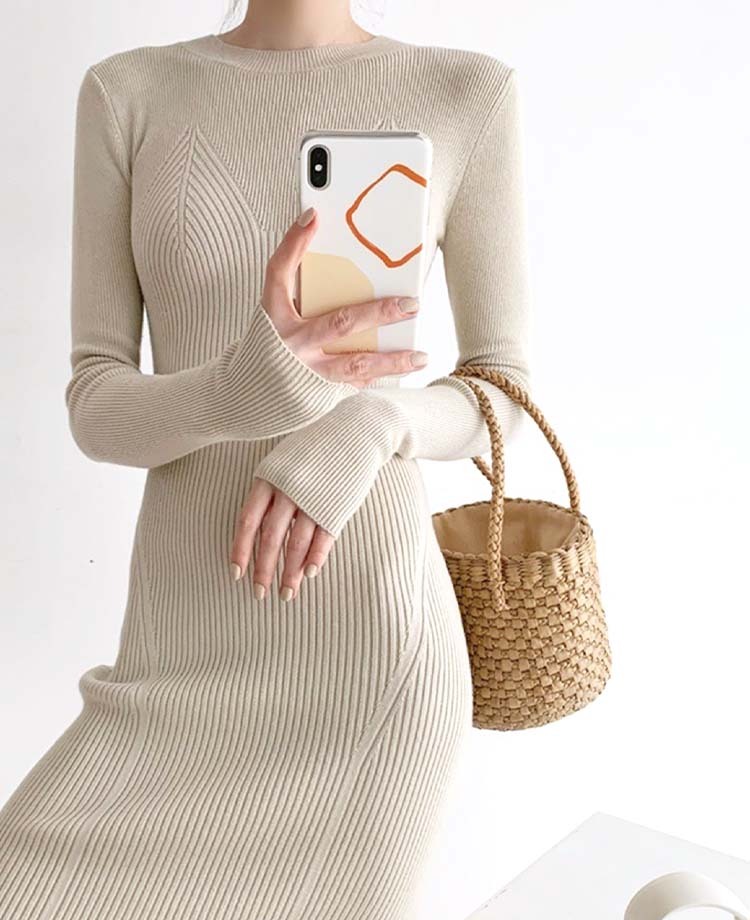 ニットワンピースレディース ワンピース ニット タイト セクシー セミロング丈 フィット リブ編み リブニット きれいめ 切り替え ミモレ丈 エレガント Dazzle ダズル