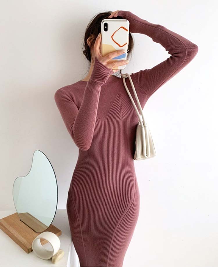 ニットワンピースレディース ワンピース ニット タイト セクシー セミロング丈 フィット リブ編み リブニット きれいめ 切り替え ミモレ丈 エレガント Dazzle ダズル