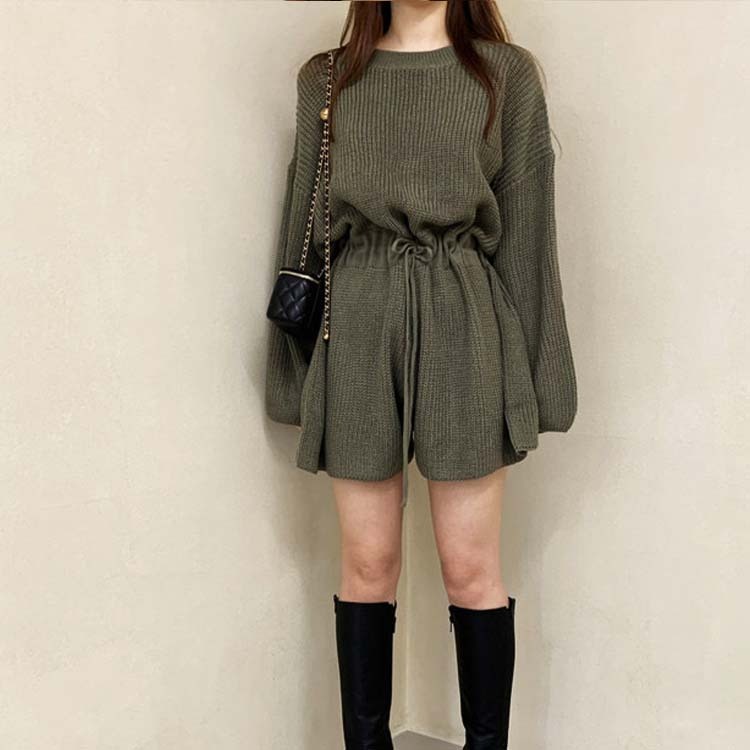 サロペット レディース オールインワン ショート丈 ニット ニットオールインワン ショートパンツ 長袖 おしゃれ かわいい ジョイフィール joyfeel