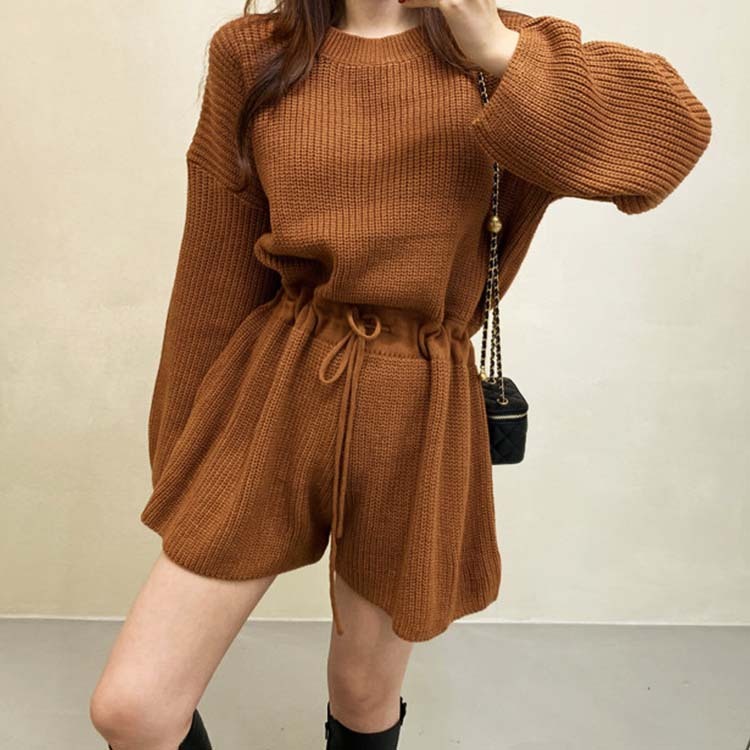 サロペット レディース オールインワン ショート丈 ニット ニットオールインワン ショートパンツ 長袖 おしゃれ かわいい  ジョイフィール joyfeel