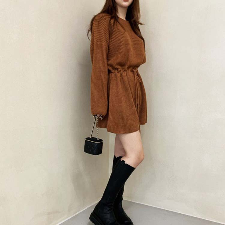 サロペット レディース オールインワン ショート丈 ニット ニットオールインワン ショートパンツ 長袖 おしゃれ かわいい ジョイフィール joyfeel