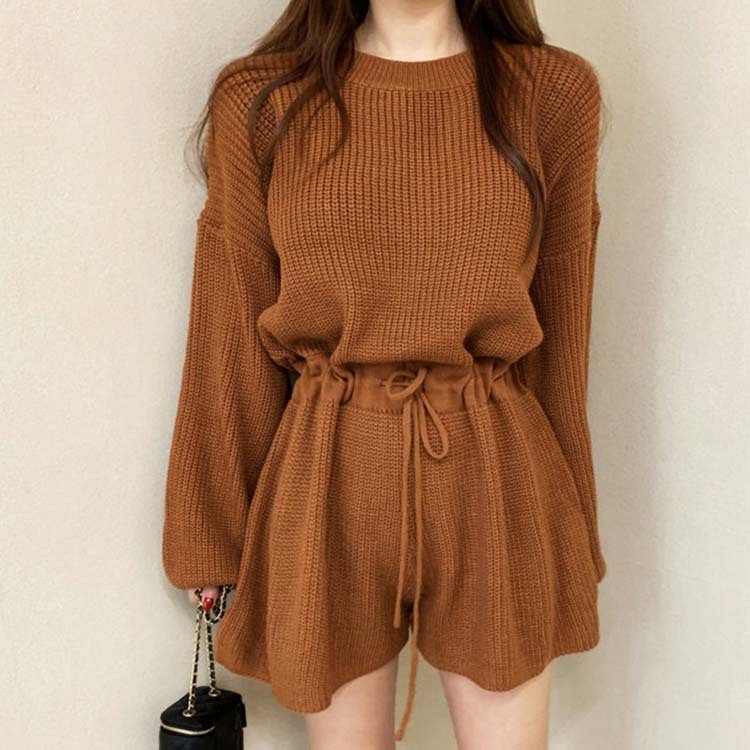 サロペット レディース オールインワン ショート丈 ニット ニットオールインワン ショートパンツ 長袖 おしゃれ かわいい ジョイフィール joyfeel