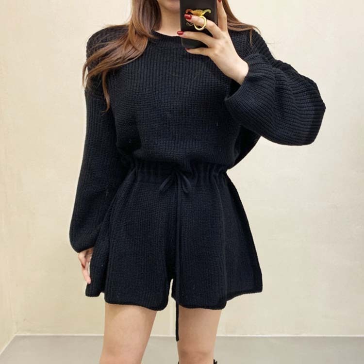 サロペット レディース オールインワン ショート丈 ニット ニットオールインワン ショートパンツ 長袖 おしゃれ かわいい ジョイフィール joyfeel