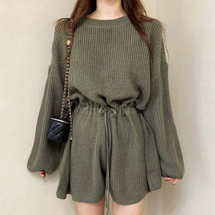 サロペット レディース オールインワン ショート丈 ニット ニットオールインワン ショートパンツ 長袖 おしゃれ かわいい  ジョイフィール joyfeel