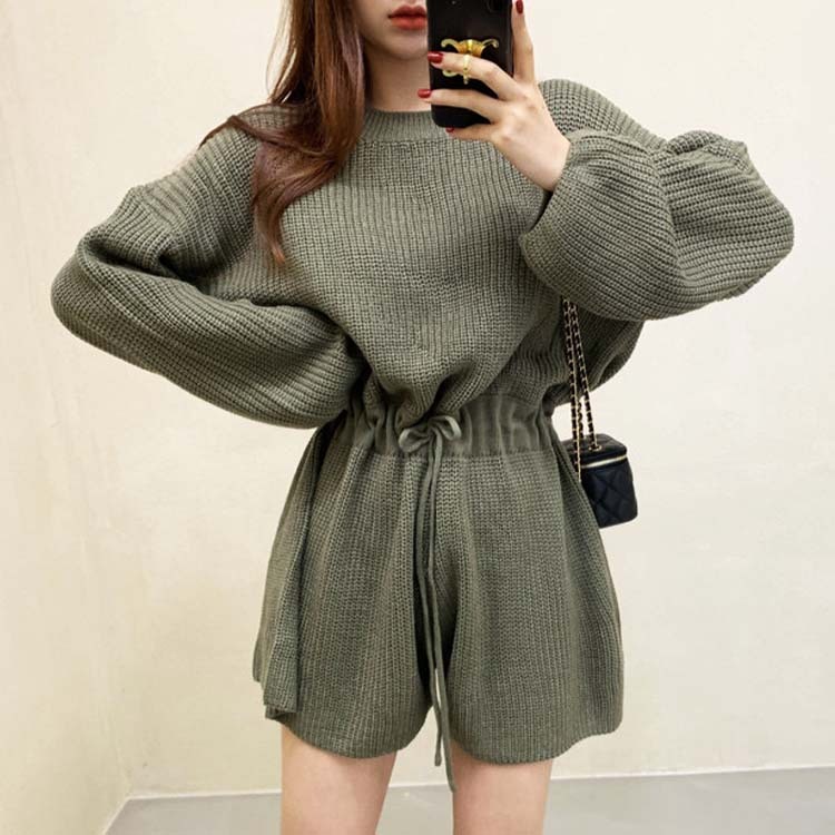 サロペット レディース オールインワン ショート丈 ニット ニットオールインワン ショートパンツ 長袖 おしゃれ かわいい ジョイフィール joyfeel