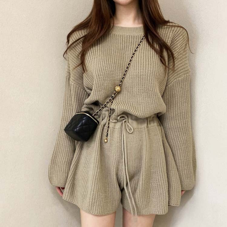 サロペット レディース オールインワン ショート丈 ニット ニットオールインワン ショートパンツ 長袖 おしゃれ かわいい ジョイフィール joyfeel