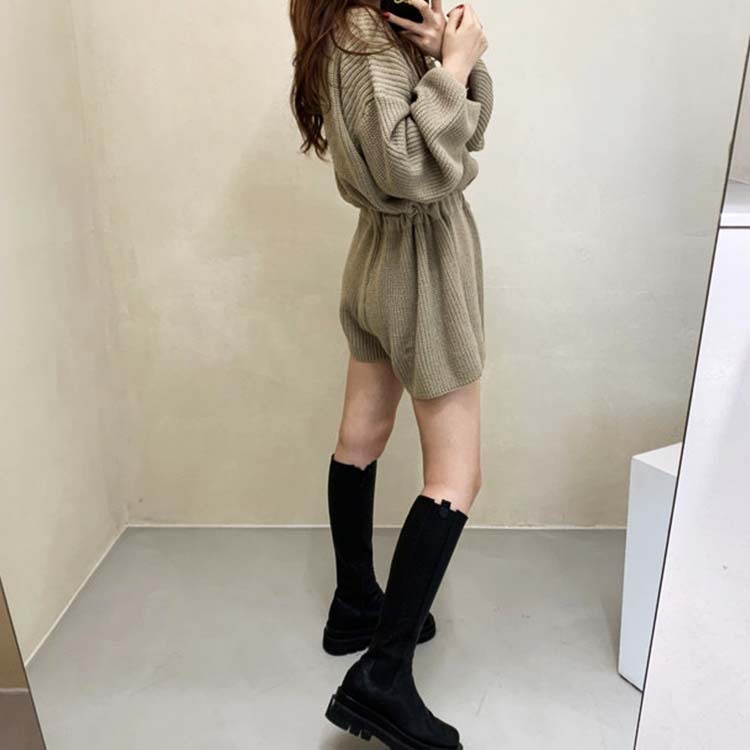 サロペット レディース オールインワン ショート丈 ニット ニットオールインワン ショートパンツ 長袖 おしゃれ かわいい ジョイフィール joyfeel