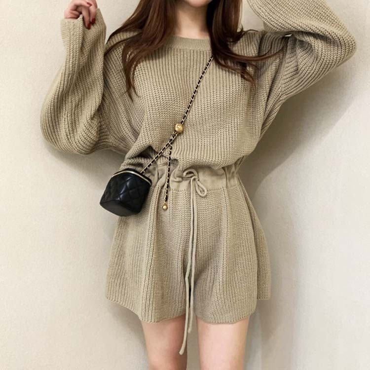 サロペット レディース オールインワン ショート丈 ニット ニットオールインワン ショートパンツ 長袖 おしゃれ かわいい ジョイフィール joyfeel