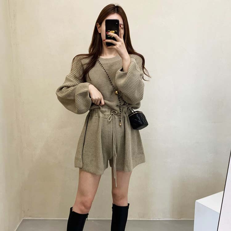 サロペット レディース オールインワン ショート丈 ニット ニットオールインワン ショートパンツ 長袖 おしゃれ かわいい ジョイフィール joyfeel
