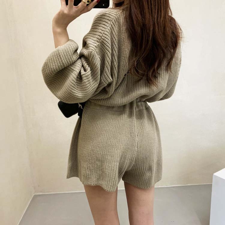 サロペット レディース オールインワン ショート丈 ニット ニットオールインワン ショートパンツ 長袖 おしゃれ かわいい ジョイフィール joyfeel
