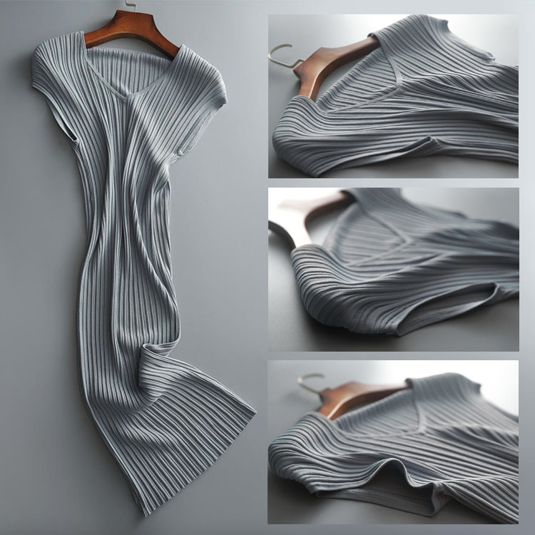 ワンピース レディース タイト リブニット 半袖 エレガント Vネック フレンチスリーブ 膝丈 ミモレ丈 セクシー おしゃれ フィット 韓国 ジョイフィール joyfeel