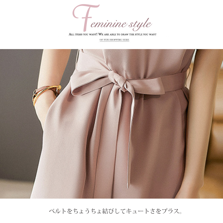 ワンピース レディース 半袖 上品 エレガント ドレス てろんと感 無地 シルク調 ウエストマーク 膝丈 リボン Aライン フォーマル パーティー 結婚式 ジョイフィール joyfeel