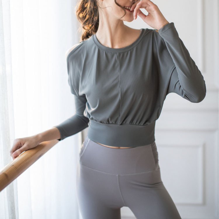 ヨガウェア トップス Tシャツ レディース 長袖 無地 ショート丈 ドルマン袖 肩見せ ゆったり おしゃれ ヨガ フィットネス スポーツウェアランニング ジョイフィール joyfeel
