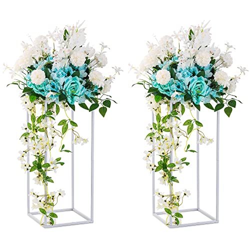 日本売れ筋 Inweder 花瓶 ウェディングセンターピース テーブル用 メタルフラワースタンド 2個 ホワイト 背の高いフロア花瓶 23 6インチ 長方形 海外注文 Ssl Daikyogo Or Jp