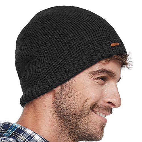Lethmik フリース裏地ビーニー帽 メンズ 冬用 無地 暖かいニット スキー スカルキャップ ブラック One Size 71ek5fufua 財布 帽子 ファッション小物 Valleymill Com