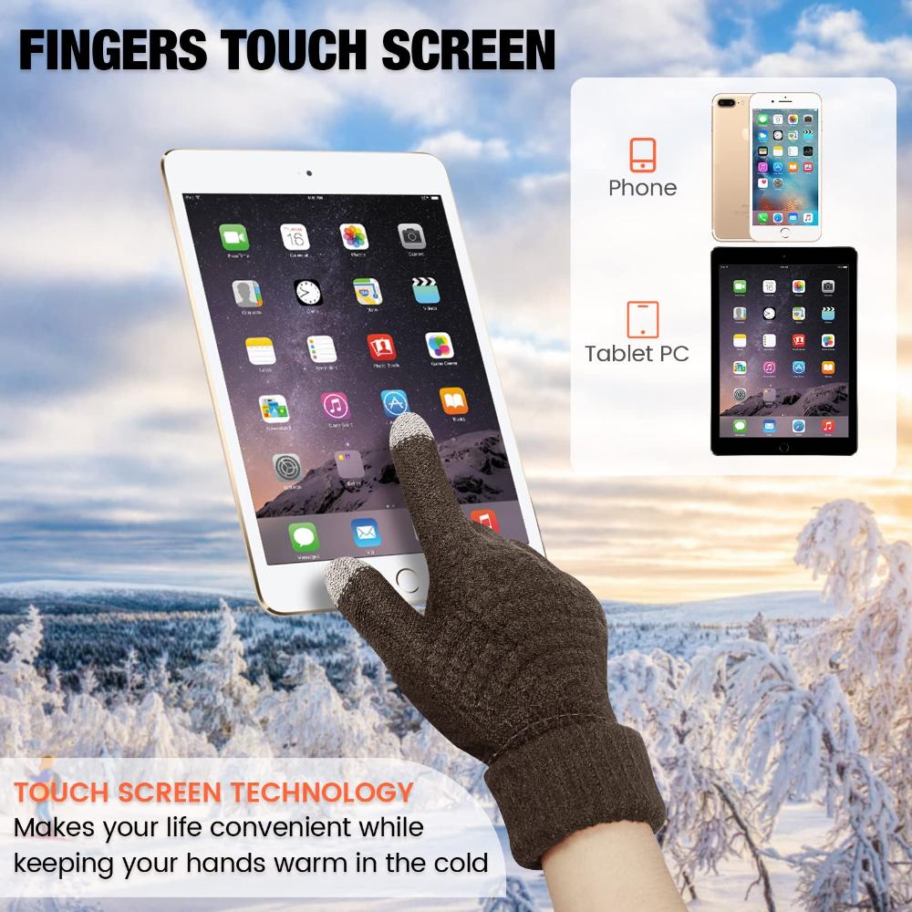 2 Pairs Womens Winter Touchscreen Gloves Warm Fleece Lined Knit Gloves Elas