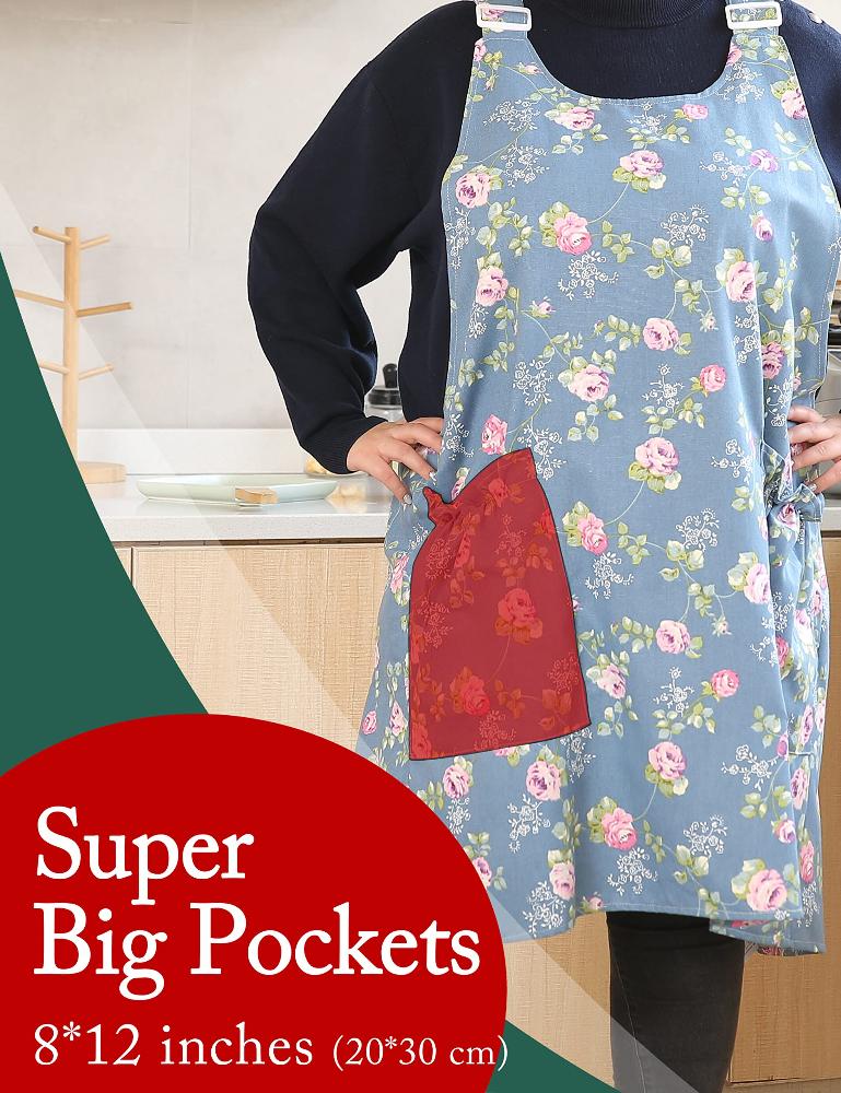 APRONNER Big Plus Size Aprons for Women with Pockets Cotton Linen Baking Ki