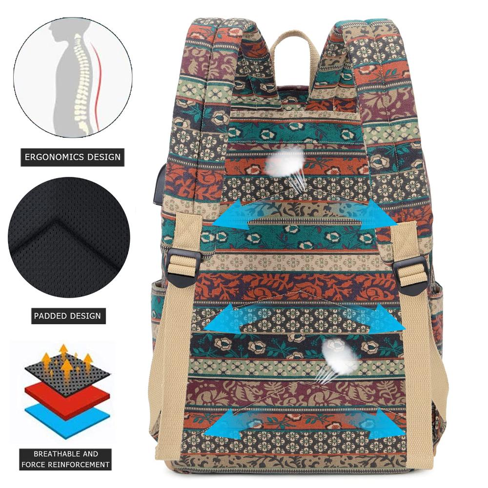 Bohemian Waterproof Laptop Backpack with USB Charging Port and and Headphon