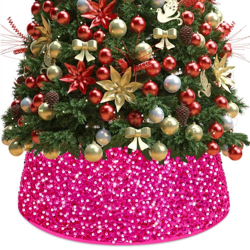 Christmas Tree Stand Collar Hot Pink Sequin Tree Skirt Christmas Luxury Tre