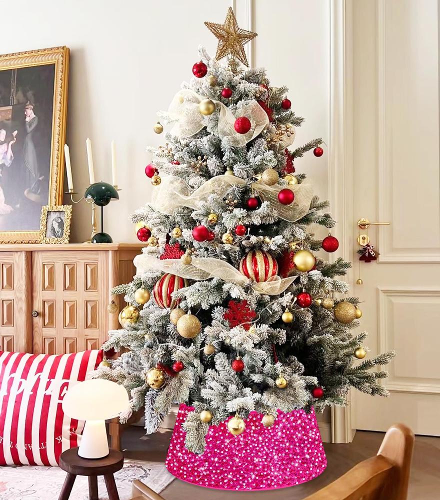 Christmas Tree Stand Collar Hot Pink Sequin Tree Skirt Christmas Luxury Tre