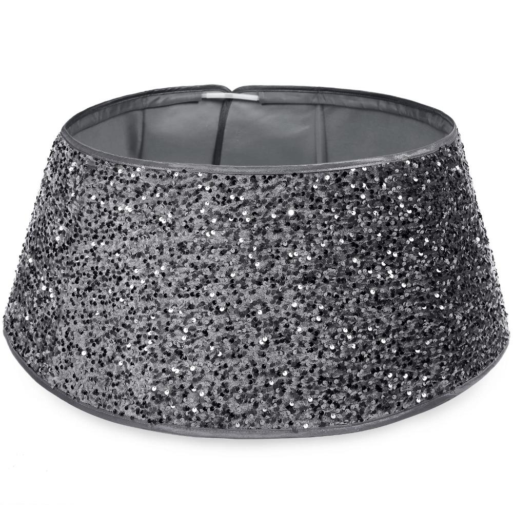 NIBESSER Christmas Tree Collar Shiny Silver Sequins, 26 Inch Burlap Xmas Tr