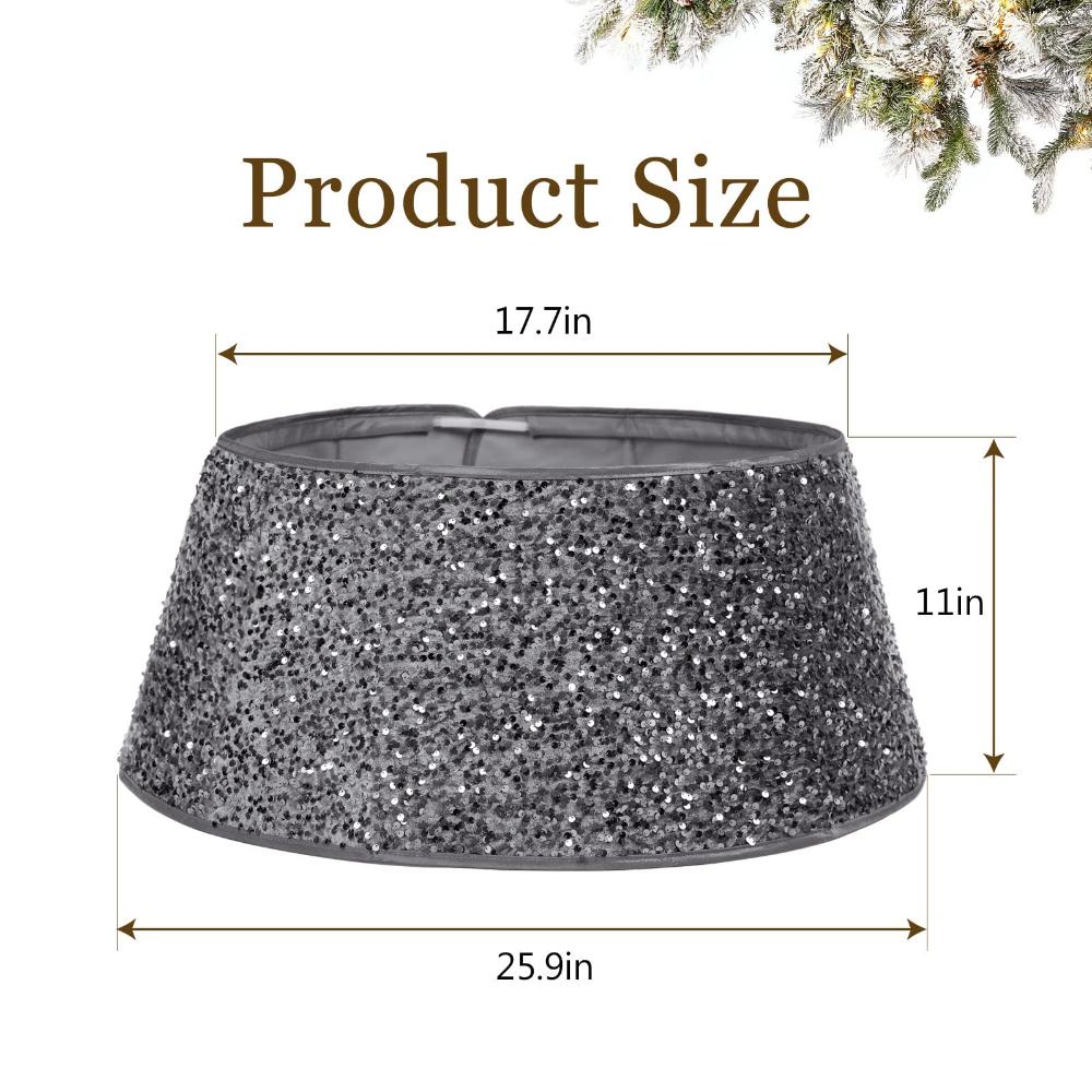 NIBESSER Christmas Tree Collar Shiny Silver Sequins, 26 Inch Burlap Xmas Tr