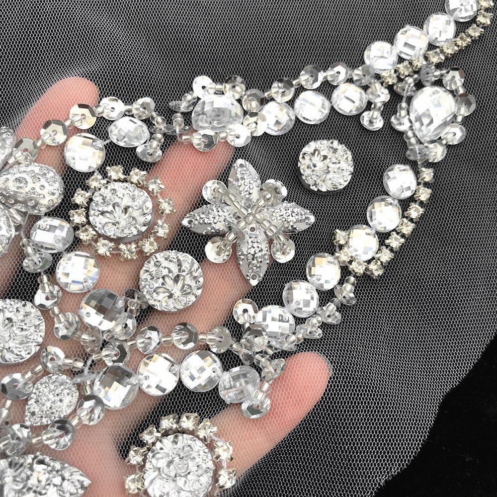  hand made beads spangled kila shines .. attaching ne Klein rhinestone crystal trim wedding up like design badge ..
