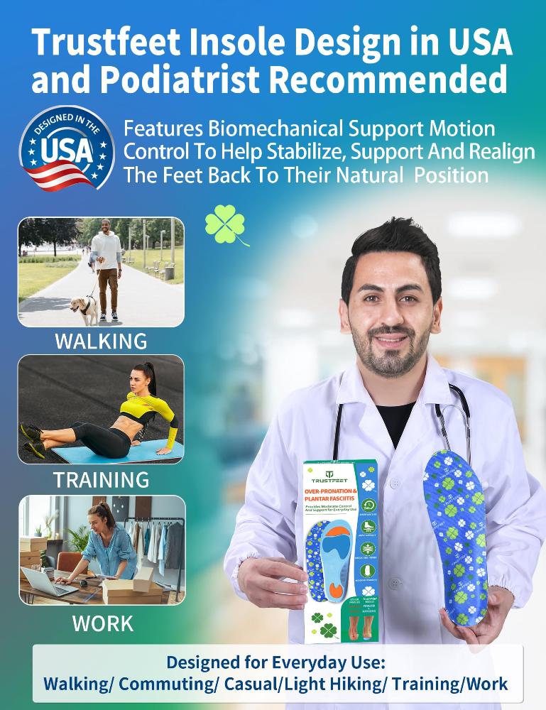 Trustfeet Over-Pronation Orthotic Insoles,Plantar Fasciitis Arch Support In