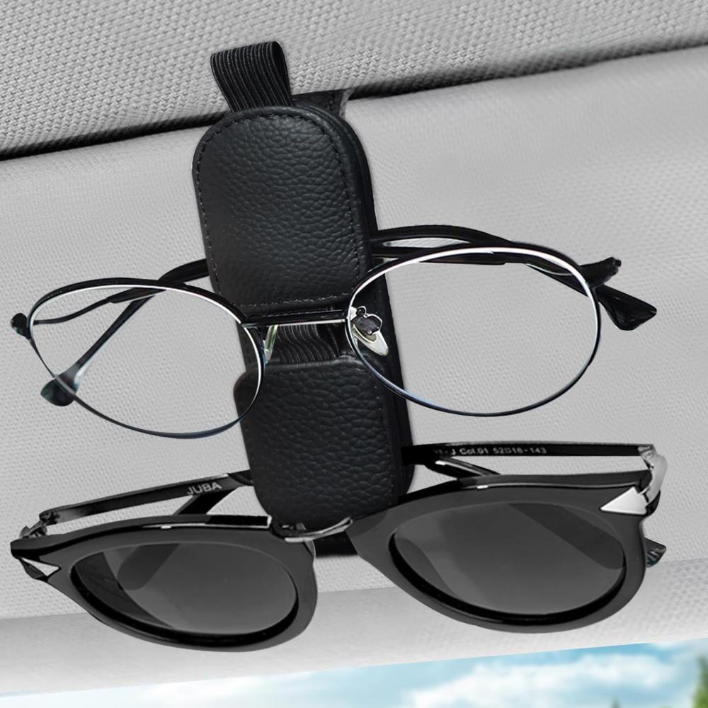 MIANDRIV Sunglasses Holder for Car Visor, Magnetic Leather Eyeglasses Clip