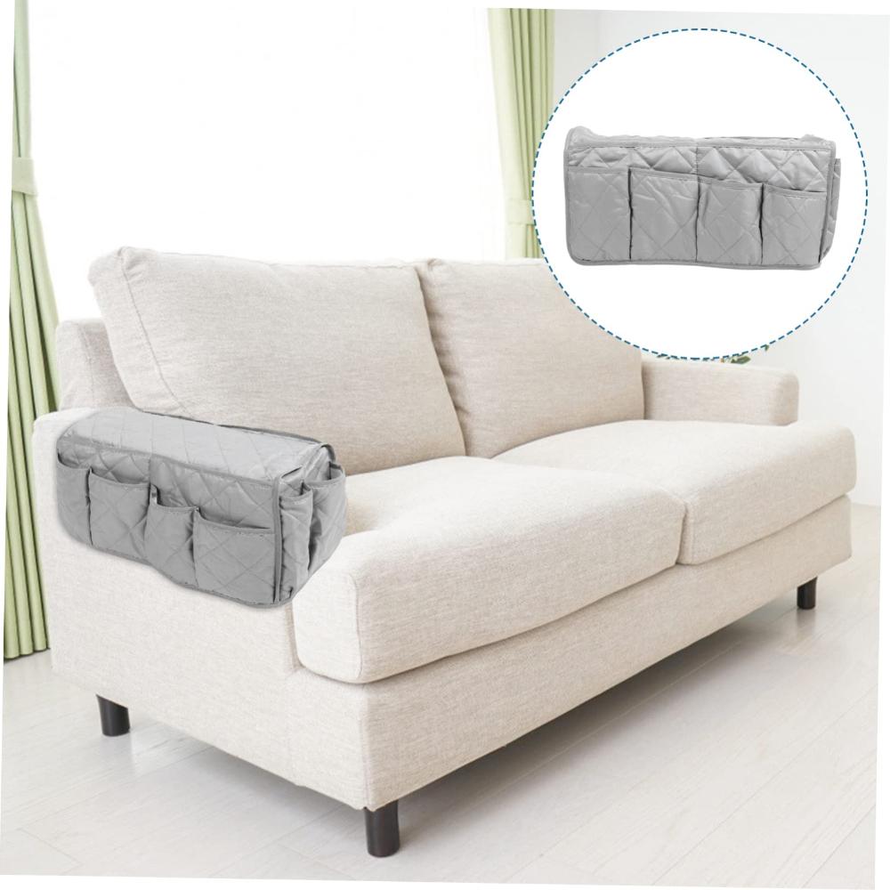 KOMBIUDA Sofa Armrest Pocket Armrest Storage Bag Tv Stand Pongee Quilted Co