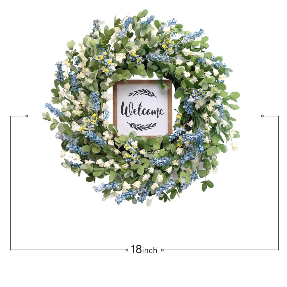 CIR OASES human work blue lease regular surface for entranceway 20 -inch human work leaf . white flower. lease wellcome autograph attaching spring summer. green. lease entranceway / wall / window /fe stay 