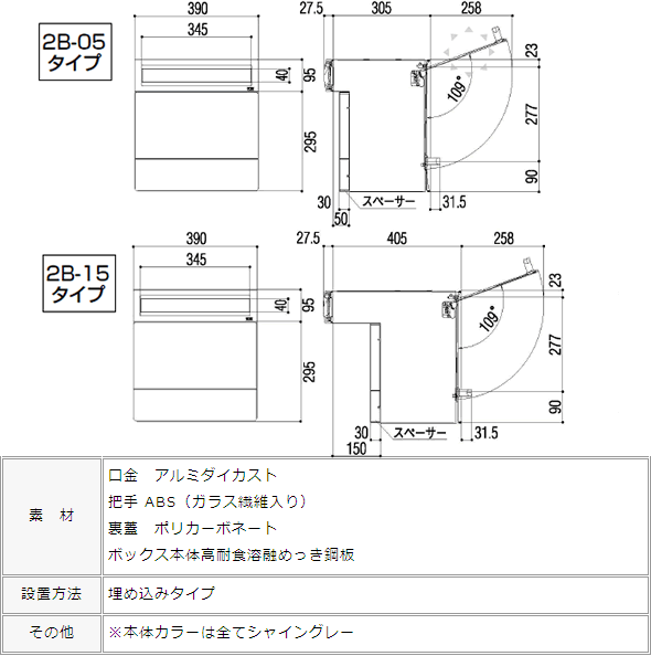 口金ポスト 郵便ポスト 埋め込み 「エクスポスト 2ブロック（2B
