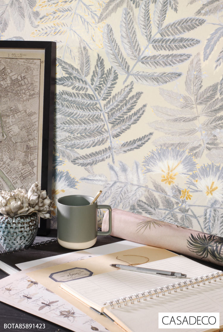 テシード壁紙 CASADECO ホワイト系 3本セット TECIDO 輸入壁紙 クロス テシード フランス製 植物 ねむの木