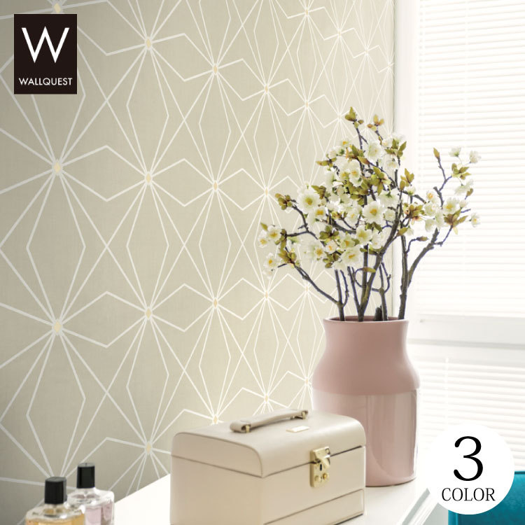 売り切れ必至 輸入壁紙 アメリカ製 麻の葉柄 線画 幾何学 花 Wall Quest 52cm 10m ロール An605 紙 クロス Diy リフォーム 1ロール単位 Jatc Aero