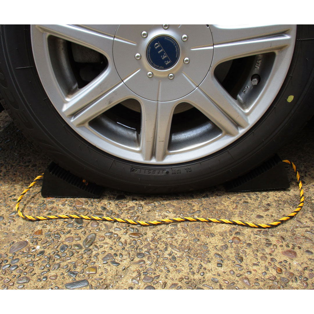  tire stopper black-and-yellow rope attaching 2 piece insertion car wheel tire cease wheel car stopper tire exchange light car small size normal car vehicle unloading parking navy blue Pal 