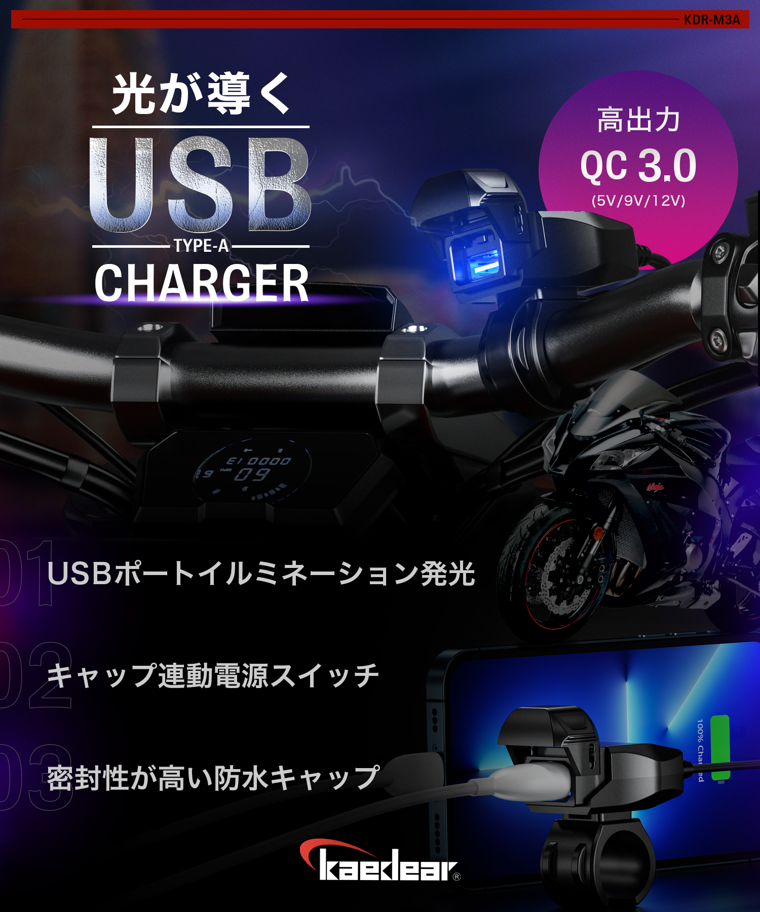  мотоцикл USB источник питания модель AC водонепроницаемый мотоцикл специальный USB смартфон зарядка USB порт SAE DC 12V плавкий предохранитель источник питания переключатель illumination Kaedearka Эдди aKDR-M3A-C