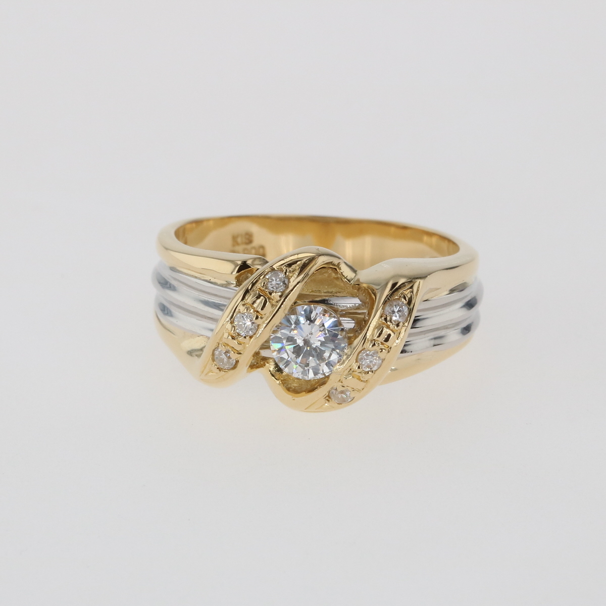 ダイヤモンド デザインリング K18 イエローゴールド 指輪 メレダイヤ 