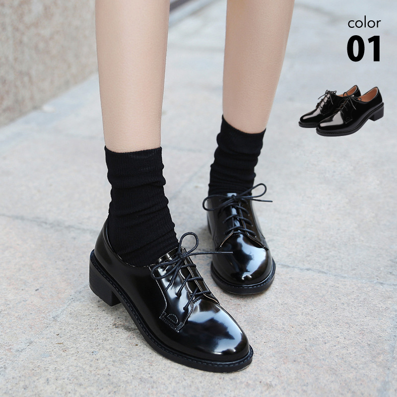 シューズ レースアップ 紐靴 光沢 ヒール おしゃれ シンプル 歩きやすい レディース ブラック ブラウン 22cm 23cm 24cm 25cm si00 カジコム 通販 Yahoo ショッピング