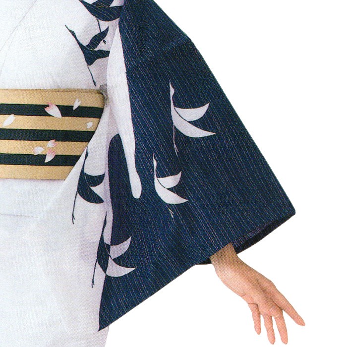 【新品】浴衣反物 紺色 白い瓢箪模様　ひょうたん　麻混 kamoya529_tan-yukata702