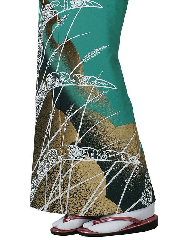 訪問着 着物 反物 女性 男性 踊り 絵羽 エメラルドグリーン 雪芝