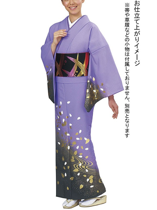 訪問着 着物 反物 女性 男性 踊り 絵羽 藤色 こげ茶 桜 流水 洗える