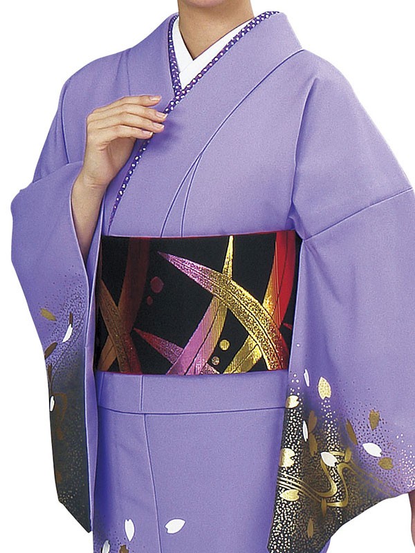 訪問着 着物 反物 女性 男性 踊り 絵羽 藤色 こげ茶 桜 流水 洗える